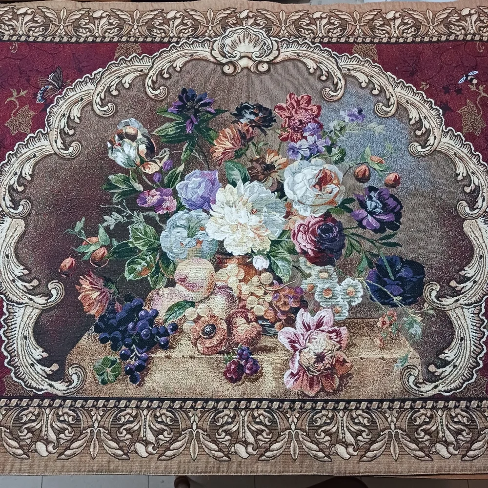 Mohawk Home Wall Tapestry – Dutch Floral Still Life 54” x 38” Jacquard Woven Red